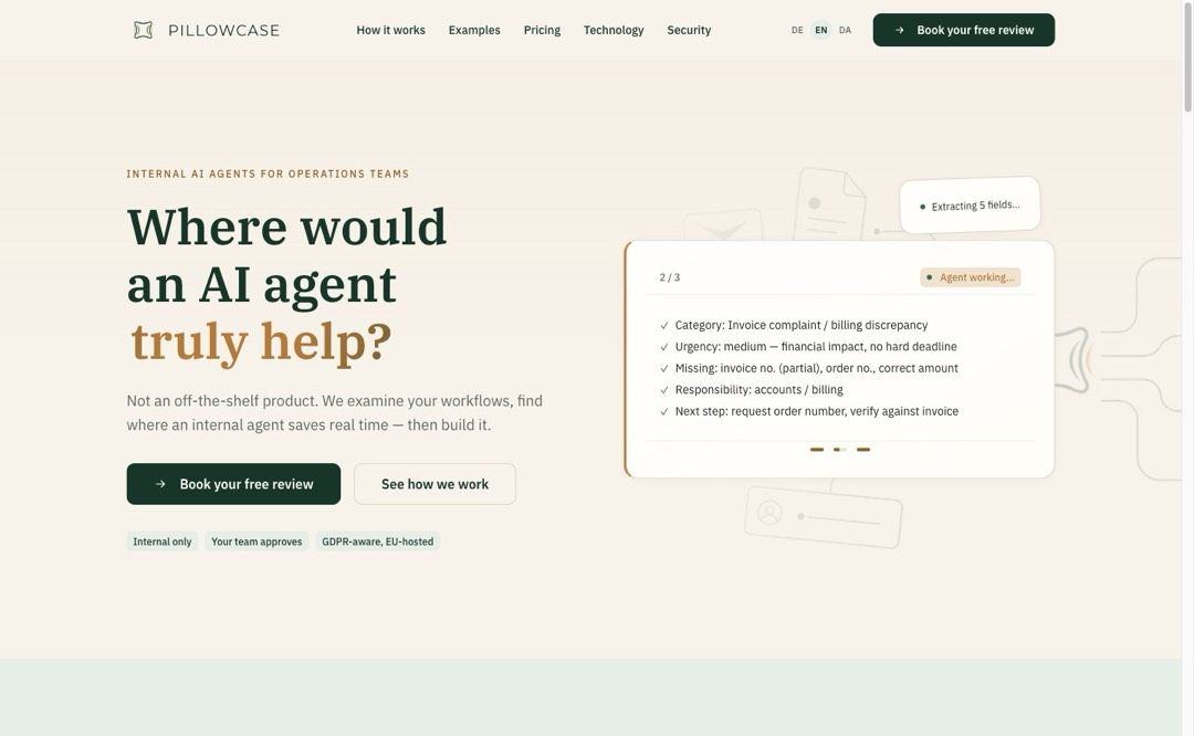 Screenshot der Website von Pillowcase