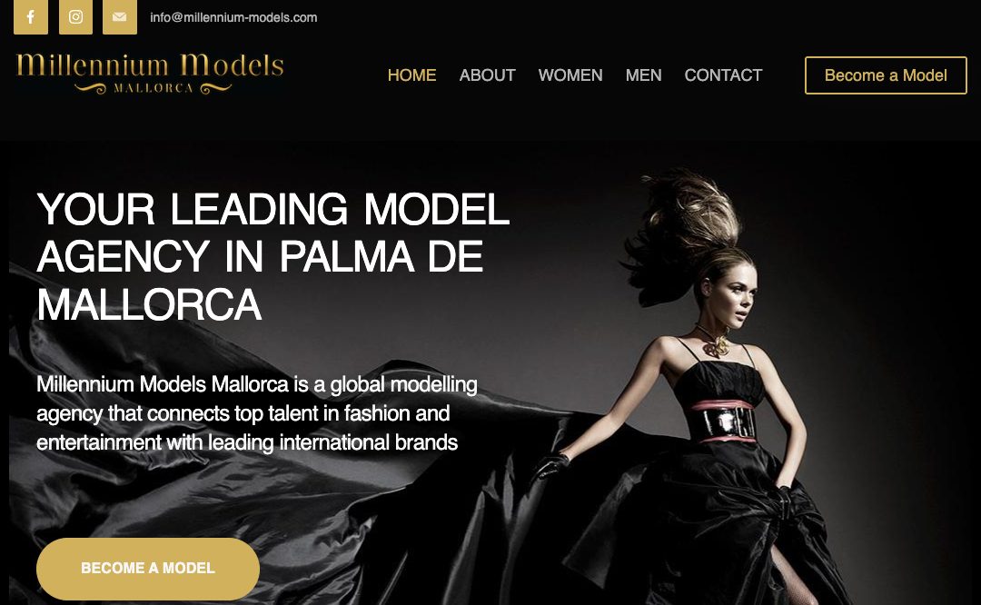 Screenshot der Website von Millennium Models