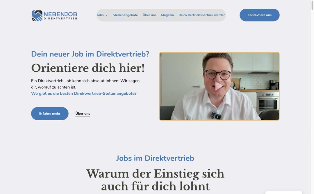 Screenshot der Website von Nebenjob-Direktvertrieb